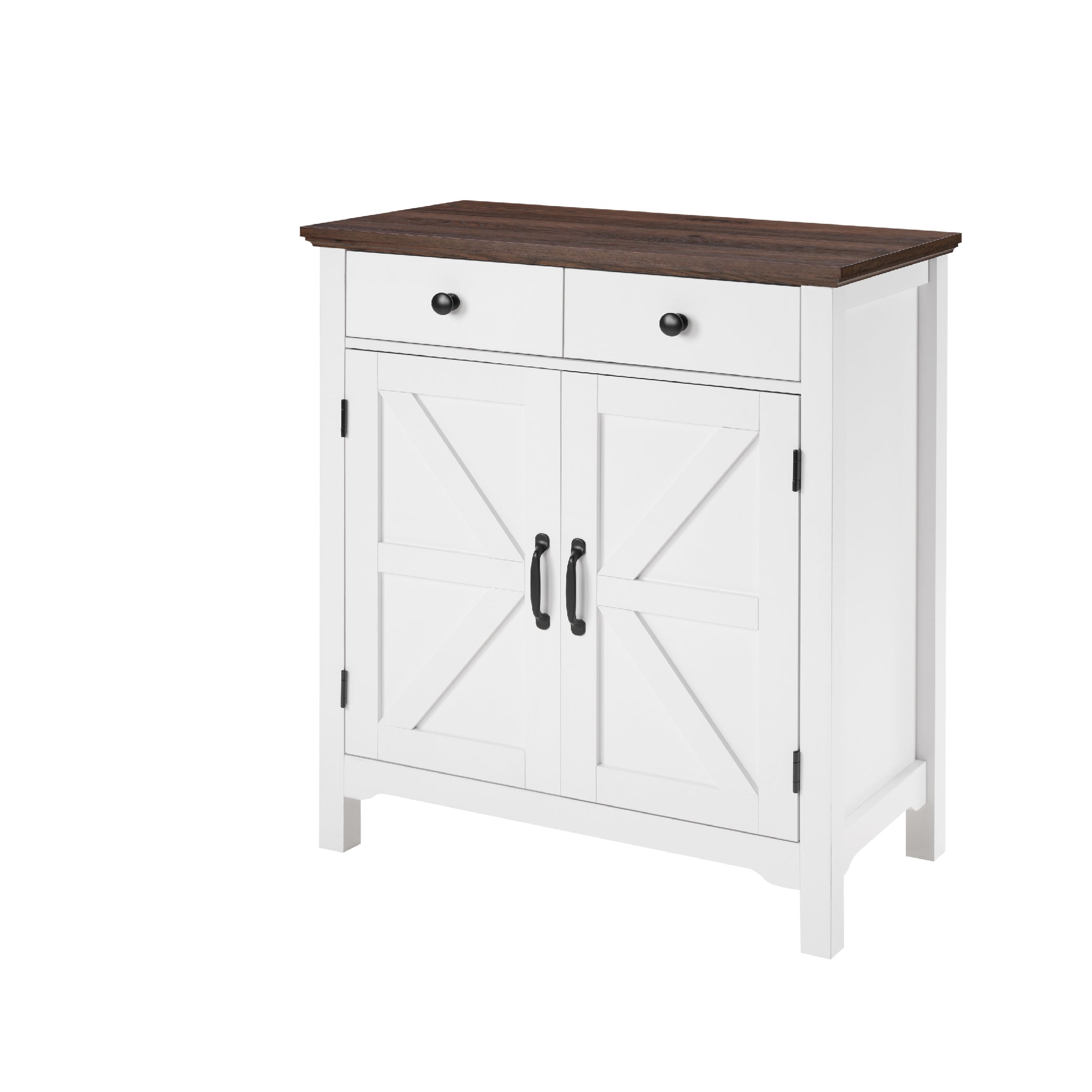 Farmhouse Buffet Cabinet With Drawer And Adjustable Shelf, Rustic White & Honey Brown Storage Cabinet, Barn Door Accent Sideboard For Kitchen, Living Room, Entryway_voghion.com